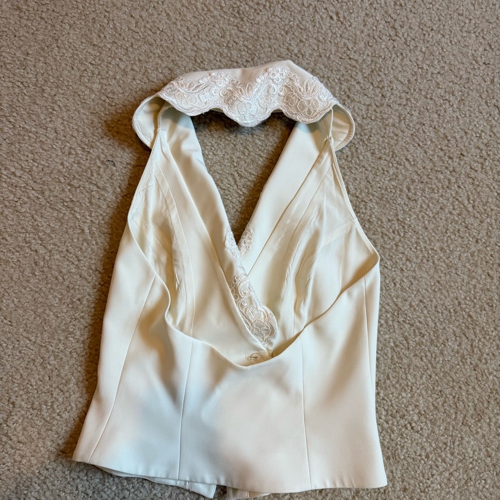 Reformation Cream Embroidered Ruffle Halter Tank - Picture 8 of 15